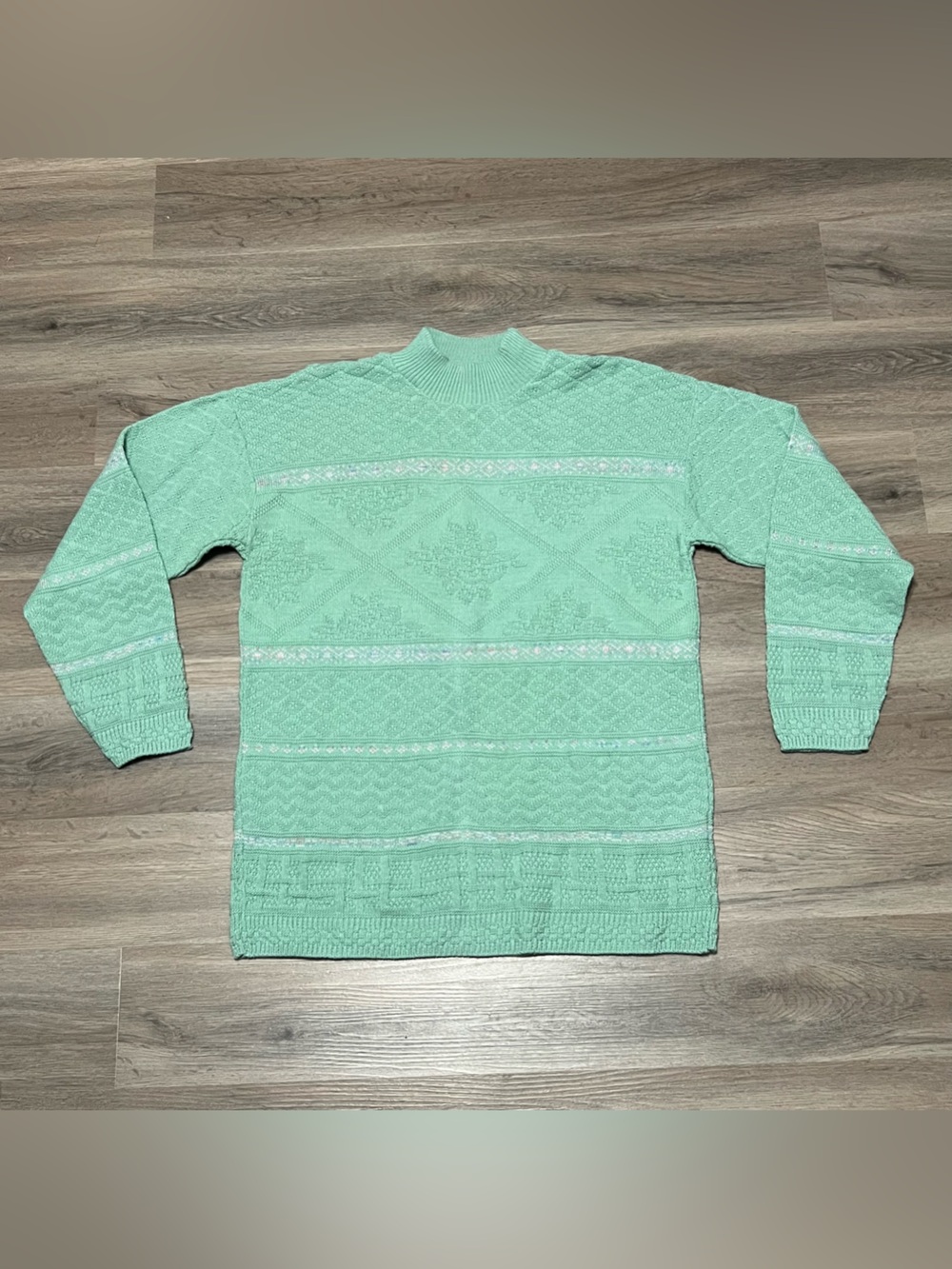 Basic Editions Medium Knit Sweater Green Mock Neck Grandma Cottagecore 90s VTG